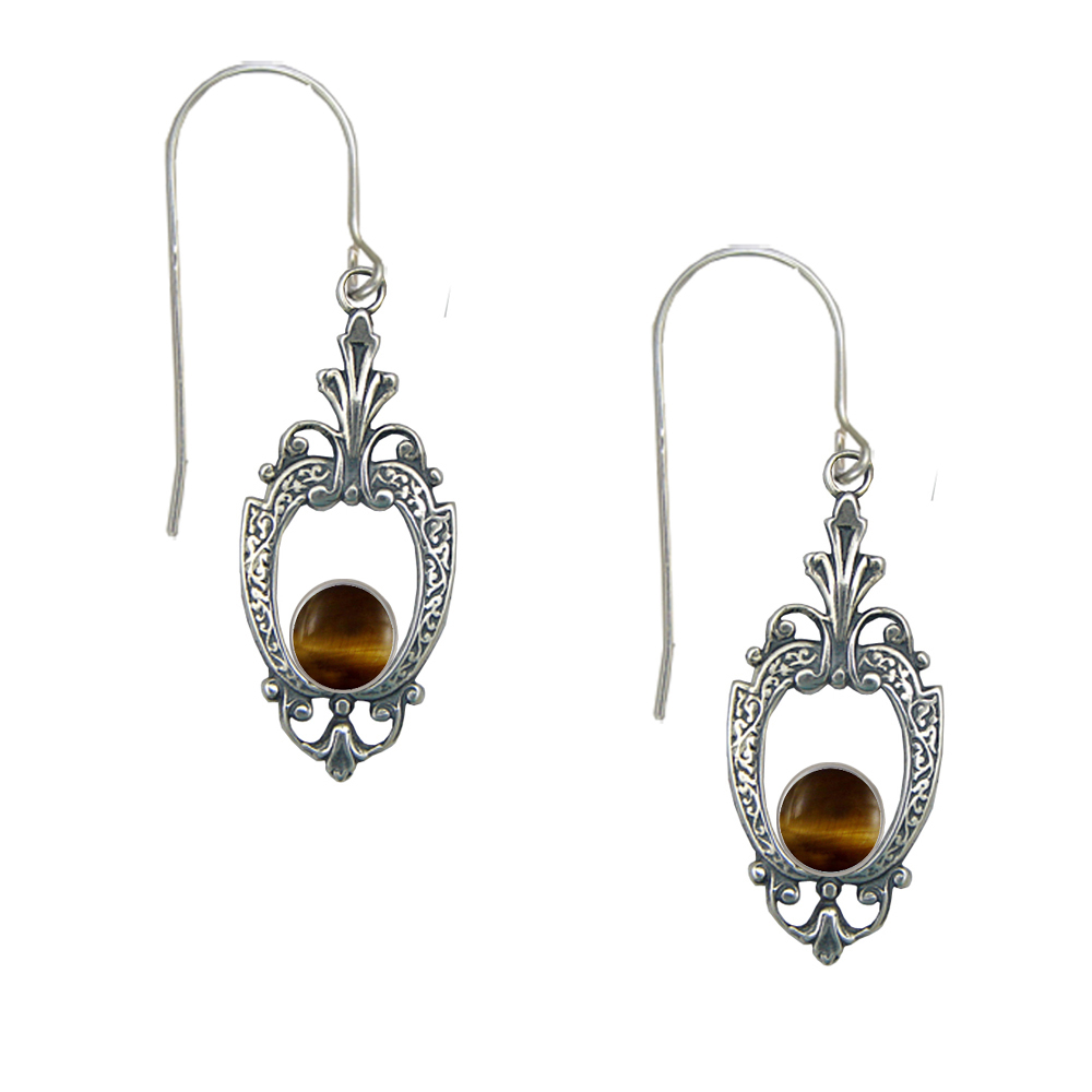 Sterling Silver Victorian Tiger Eye Drop Dangle Earrings